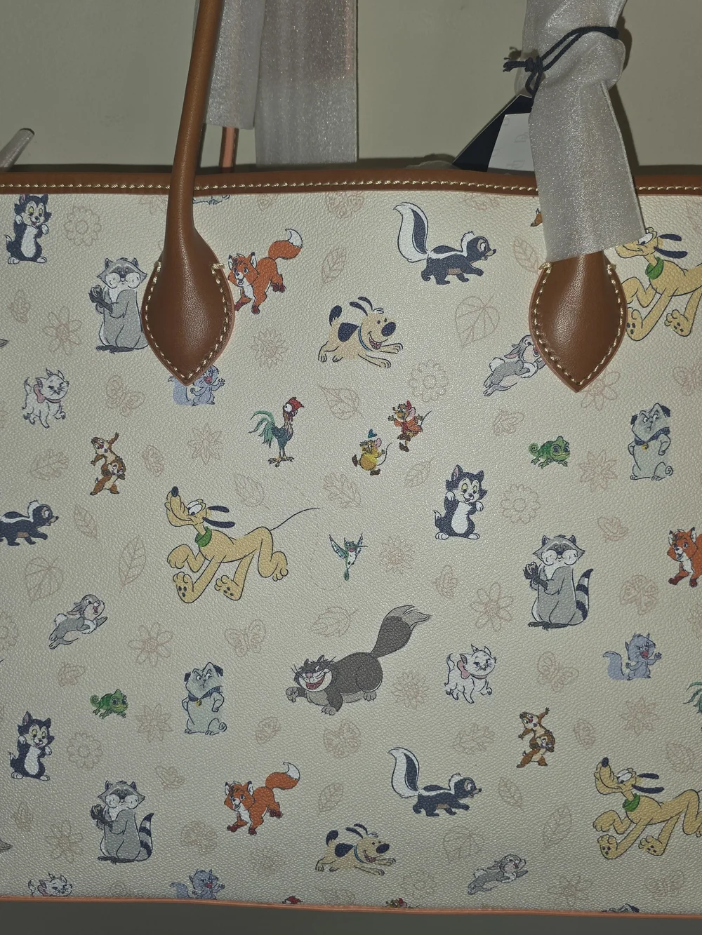 Dooney & Bourke Cream Disney Critter Print Tote with Brown Trim - Picture 2 of 3
